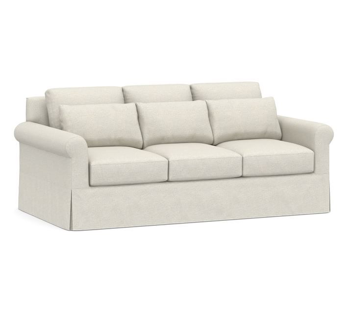 York Roll Arm Deep Seat Slipcovered Sofa 84" with Bench Cushion, Down Blend Wrapped Cushions, Cla... | Pottery Barn (US)