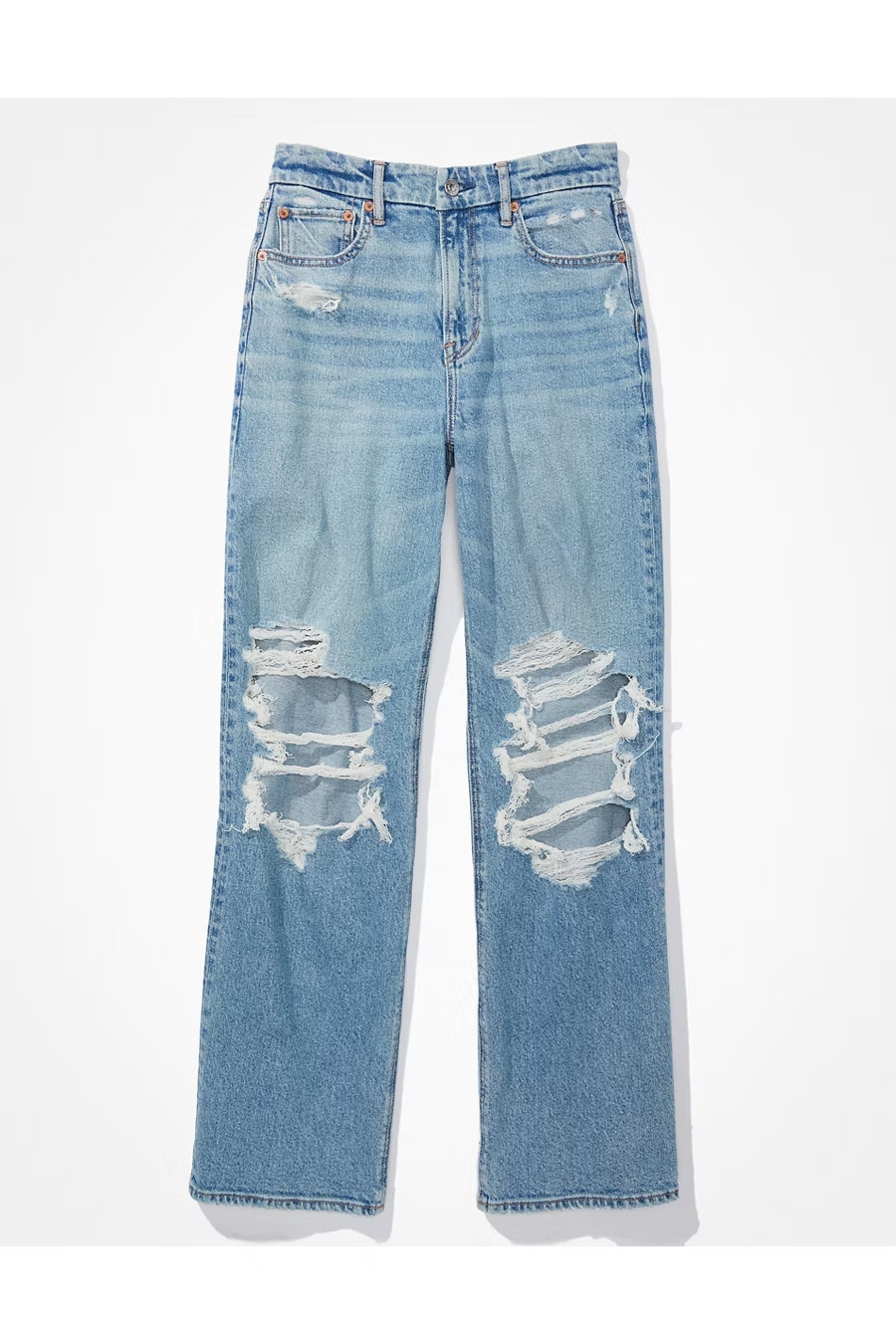 AE Stretch Curvy Super High-Waisted Baggy Straight Jean | American Eagle Outfitters (US & CA)