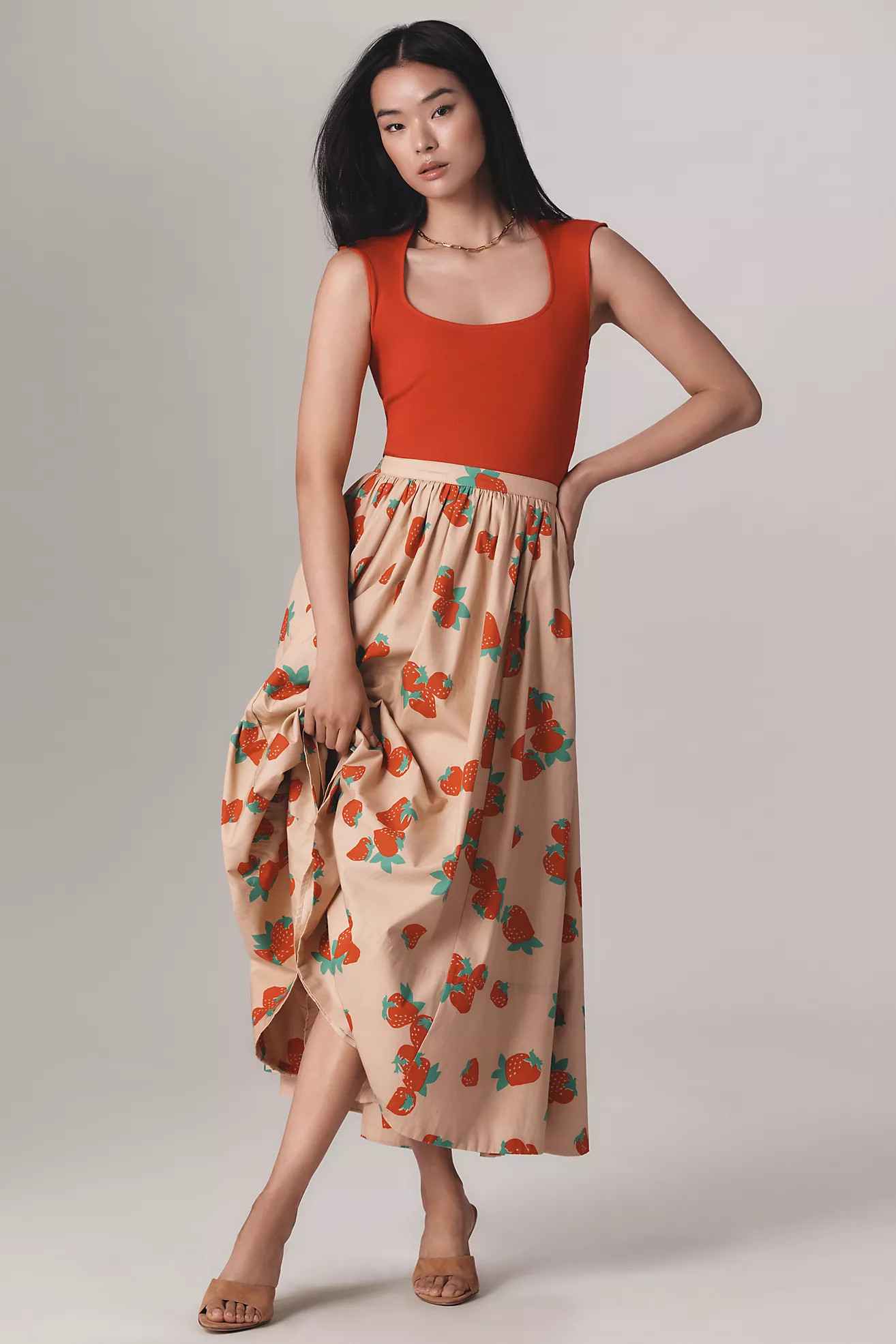 The Jacie Poplin Printed Midi Skirt by Maeve | Anthropologie (US)