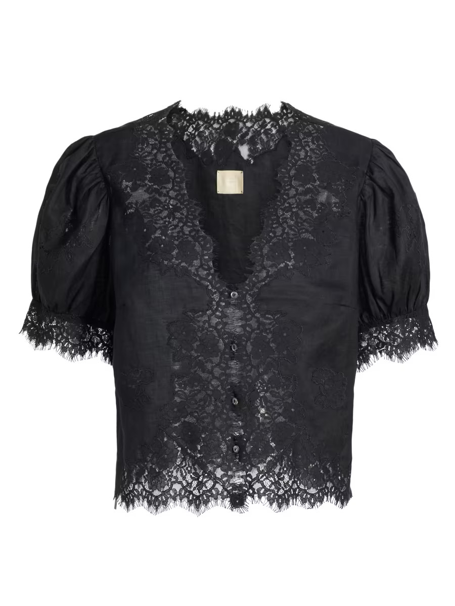DÔEN Idella Puff-Sleeve Lace Top | Saks Fifth Avenue | Saks Fifth Avenue