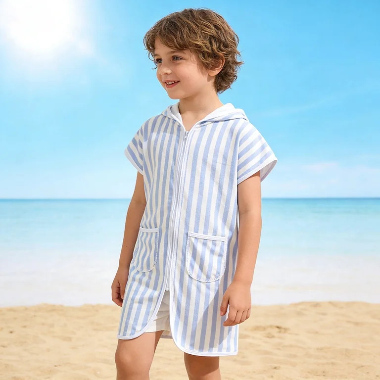 Huowey Toddler Boys Girls Swim Cover Up Short Sleeve Striped Hooded Full Zip Up Swim Shirt Rash G... | Walmart (US)