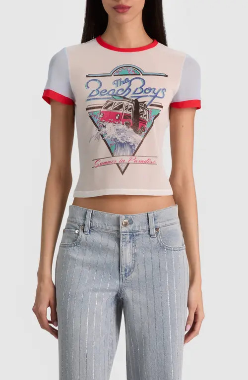ALICE + OLIVIA Tess The Beach Boys Graphic Mesh T-shirt in Summer In Paradise at Nordstrom, Size Large | Nordstrom