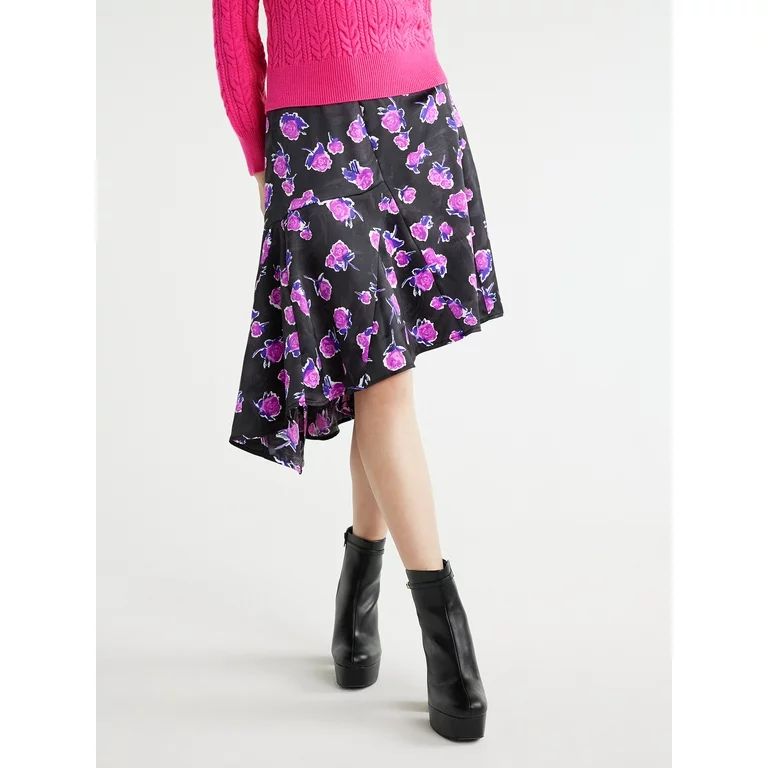 Scoop Women’s Asymmetrical Satin Midi Skirt, Sizes S-2X | Walmart (US)
