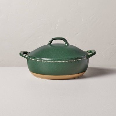 2.8qt Nordic Christmas Trim Stoneware Baking Dish with Lid Green - Hearth & Hand™ with Magnolia | Target
