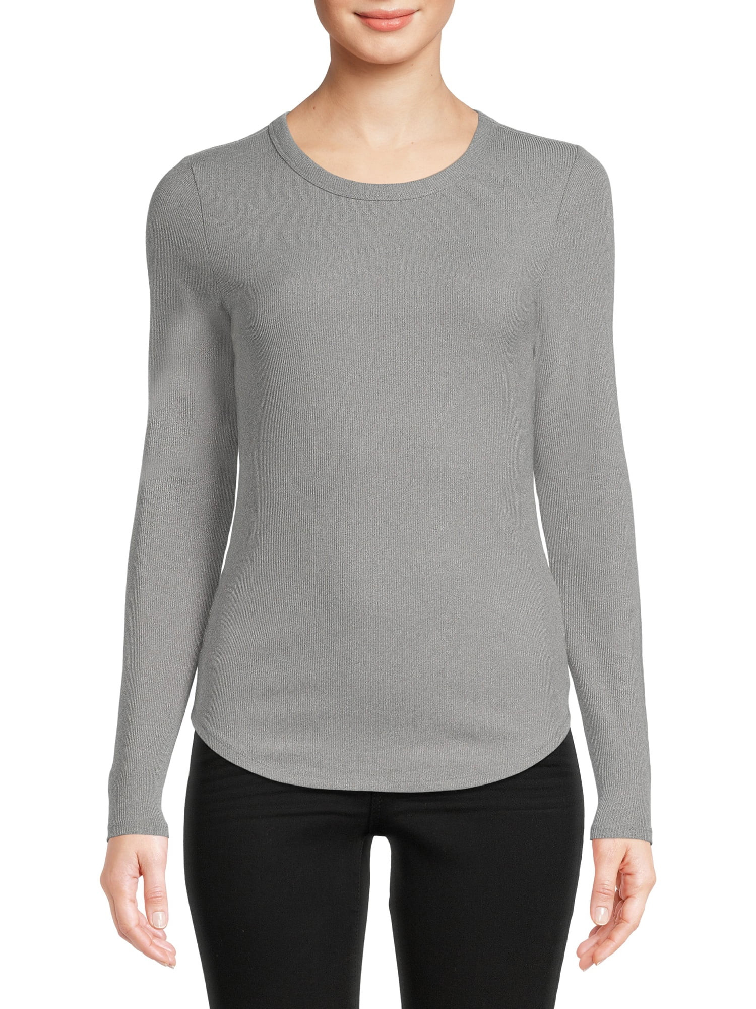 No Boundaries Juniors' Ribbed Crewneck Tee with Long Sleeves - Walmart.com | Walmart (US)