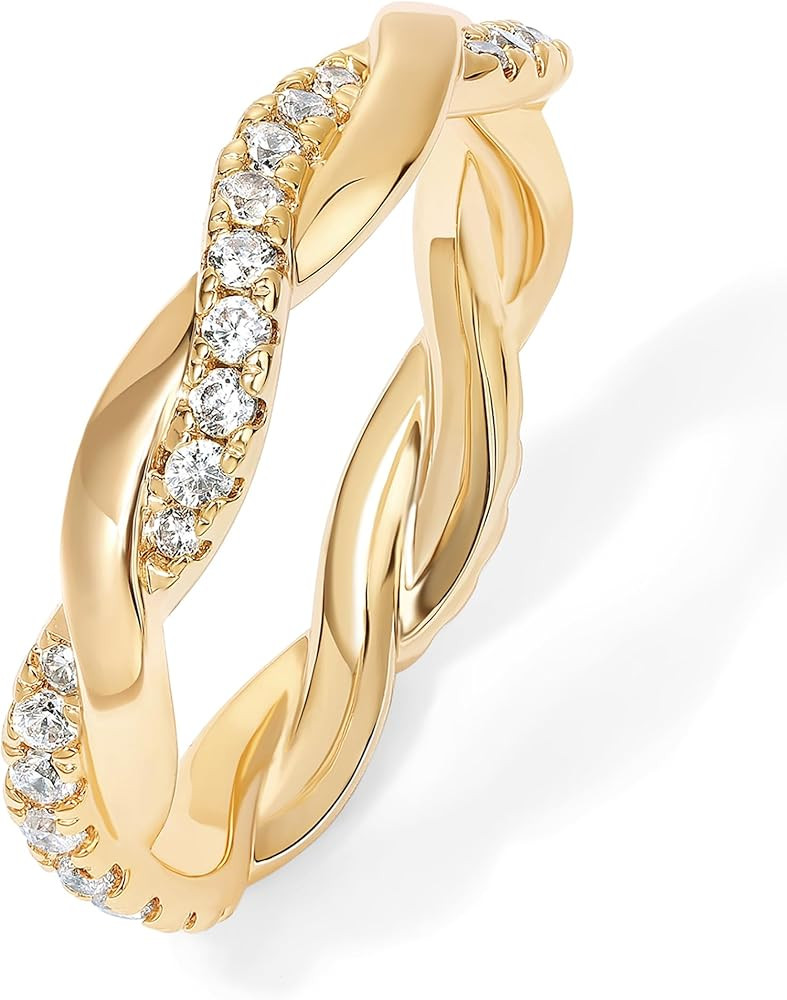 PAVOI 14K Gold Plated Cubic Zirconia Twisted Rope Eternity Band for Women | Amazon (US)
