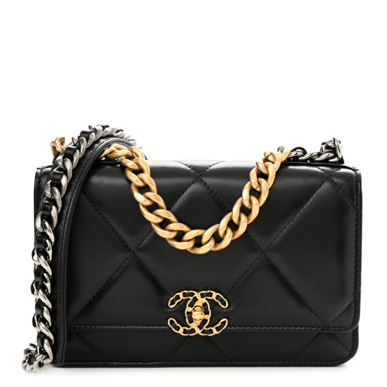 Lambskin Quilted Chanel 19 Wallet On Chain WOC Black | FASHIONPHILE (US)