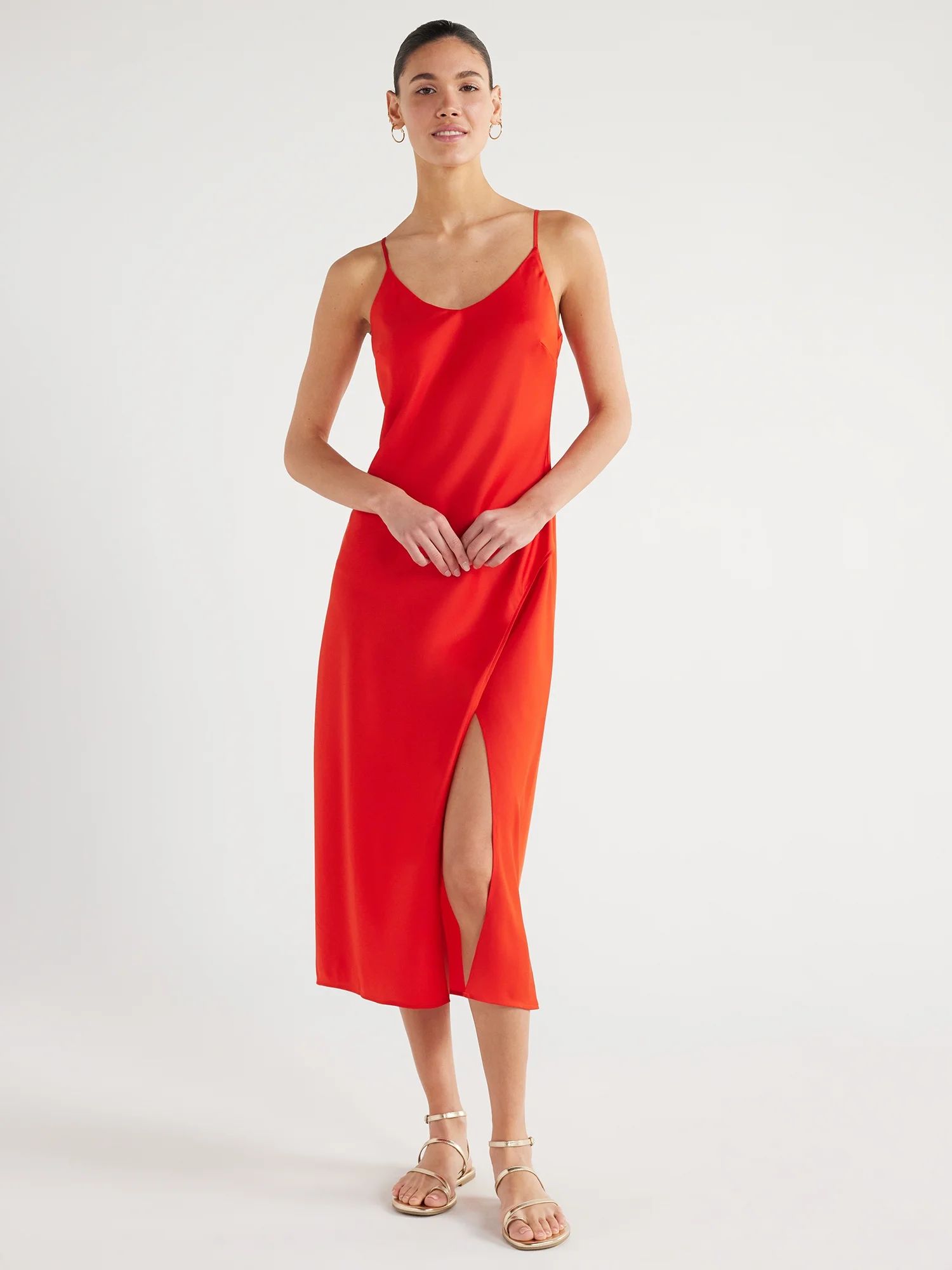 Scoop Women's Satin Midi Slip Dress with Side Slit, Sizes XS-XXL | Walmart (US)