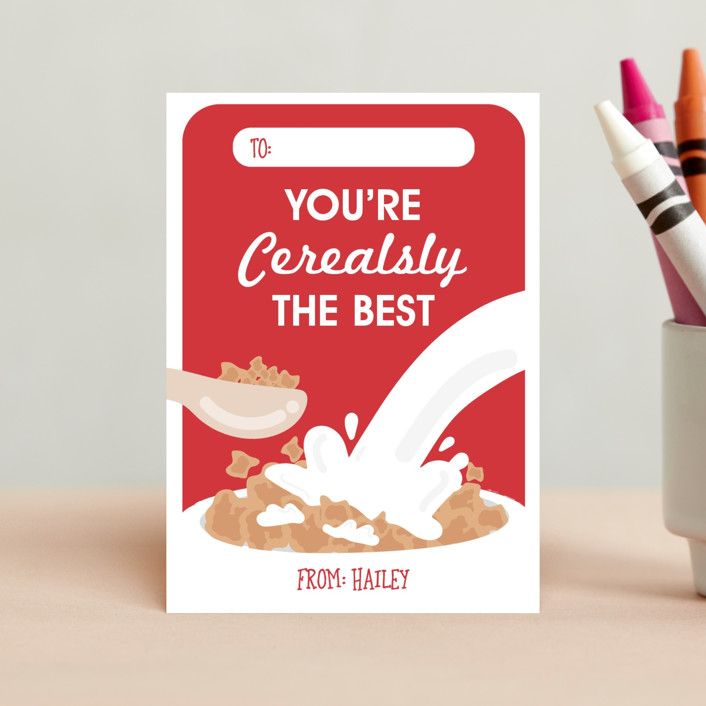 "Cerealsly The Best" - Customizable Classroom Valentine's Cards in Red by Darryl Don Doctor. | Minted