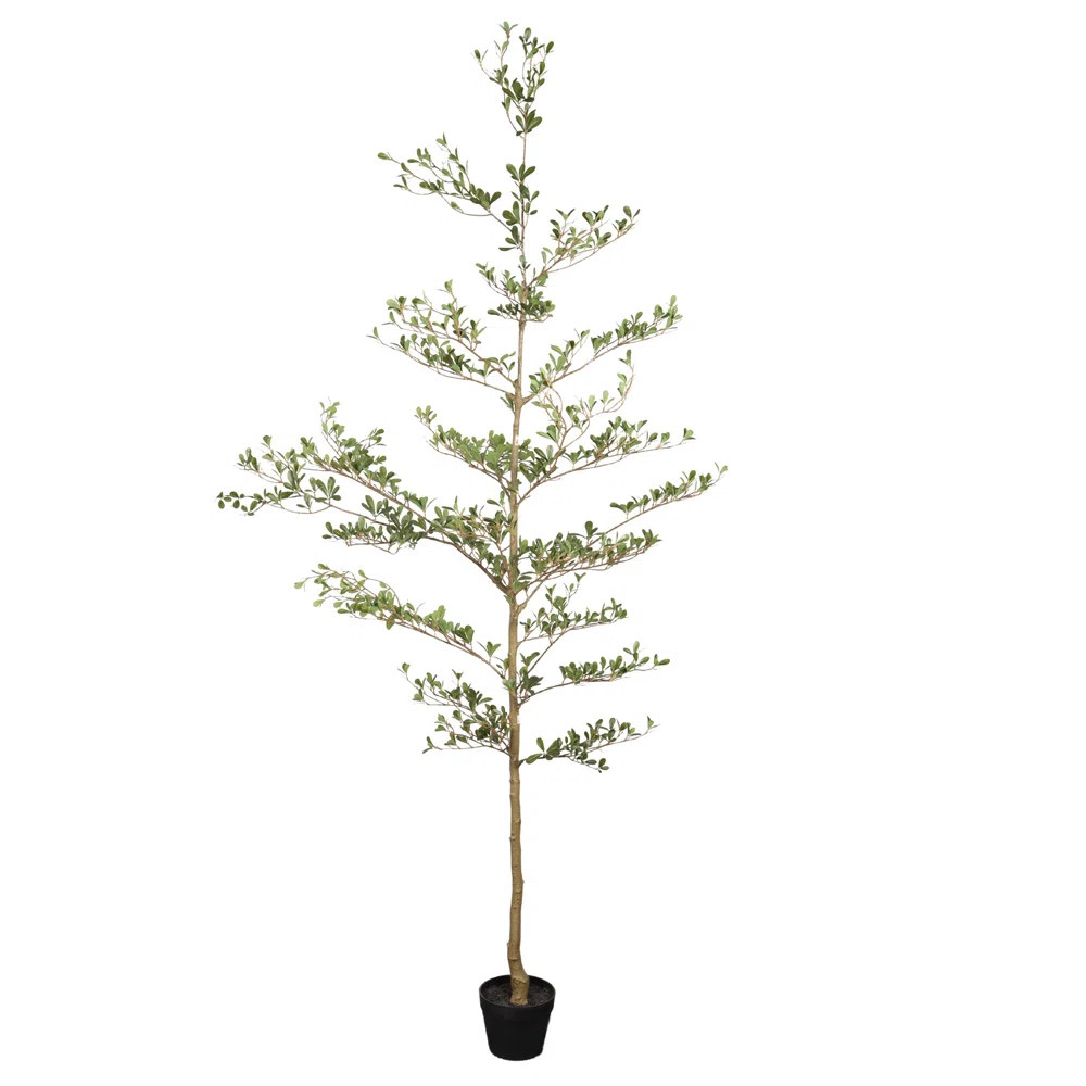 7Ft Tall Artificial Black Olive Tree in Black Plastic Pot for Indoor Decor | Wayfair North America