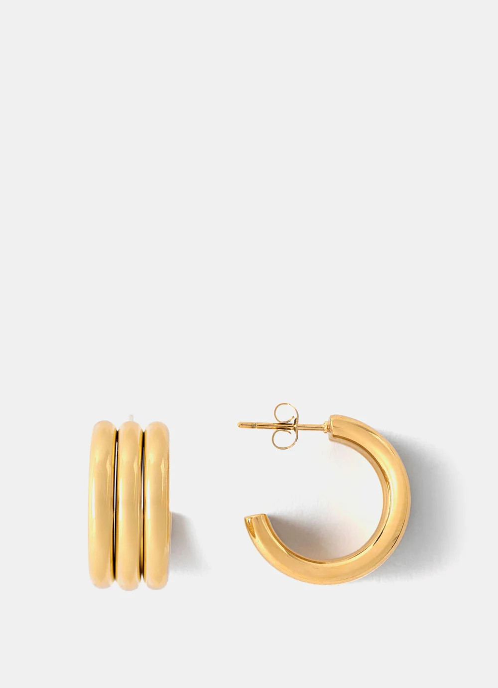 Gold Plated Stainless Steel Ribbed Hoop Earrings | Mint Velvet
