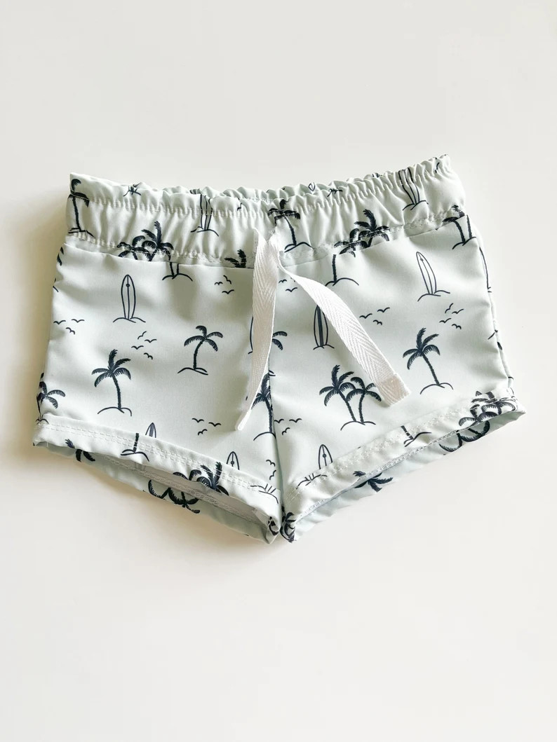 Boys Palm Tree Board Shorts// Boys Swimsuit/ Baby Boy Surf Board Swim Shorts | Etsy (US)