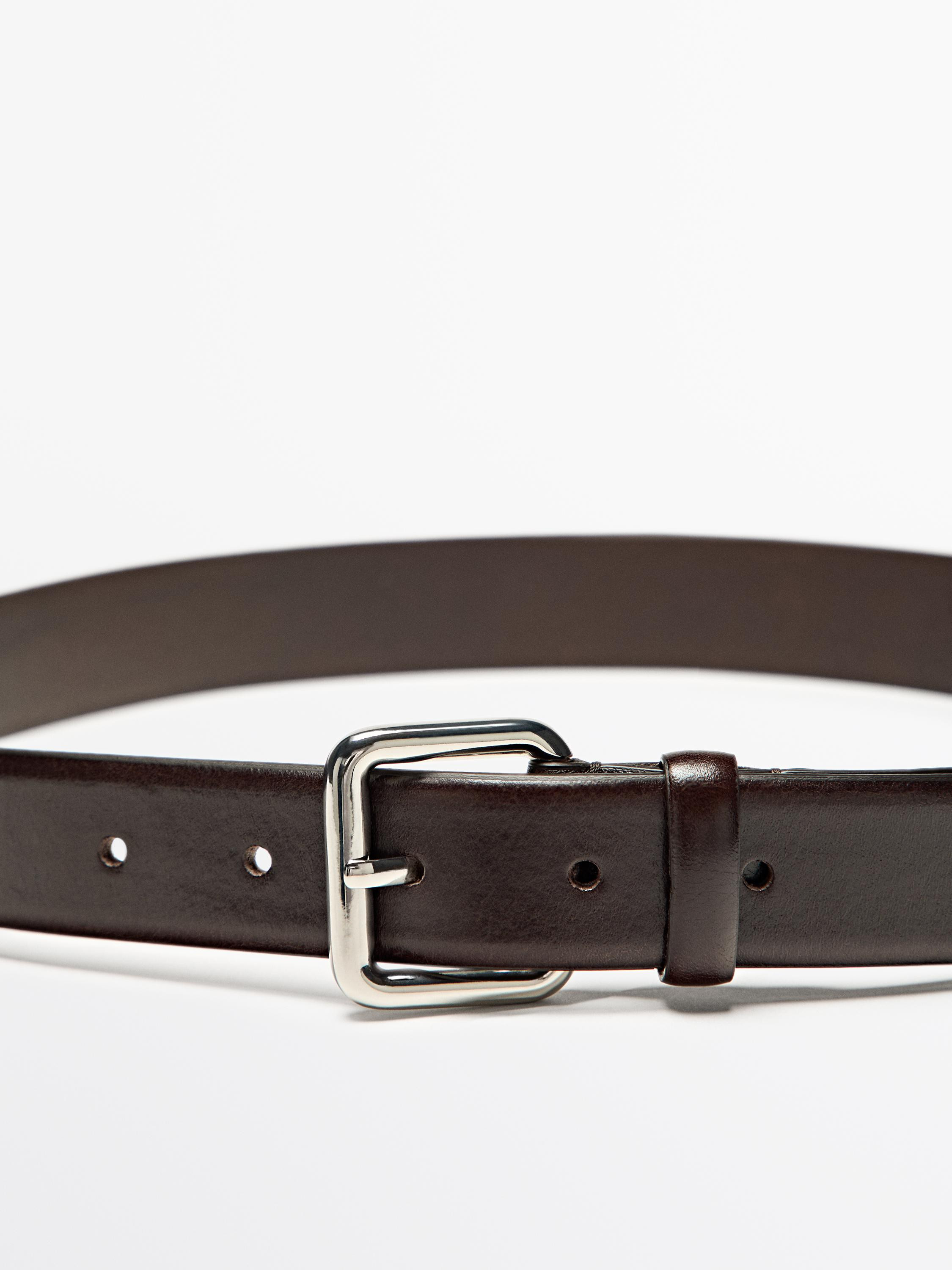 Leather belt with square buckle | Massimo Dutti US
