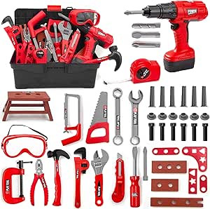 HYRENEE Kids Tool Set – 48 Piece Toddler Tool Set with Electronic Toy Drill& Tool Box,Pretend P... | Amazon (US)
