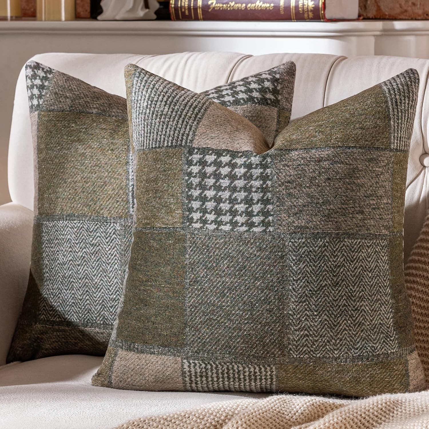 Throw Pillow Covers Woolen Patchwork Checkered, 20 x 20 Green | Amazon (US)