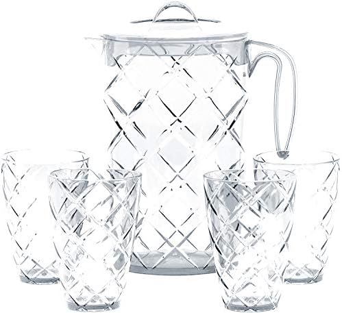 Red Co. Durable Plastic Pitcher with Lid and 4 Tumbler Glasses Drinkware Set, Drip Free Cold Wate... | Amazon (US)