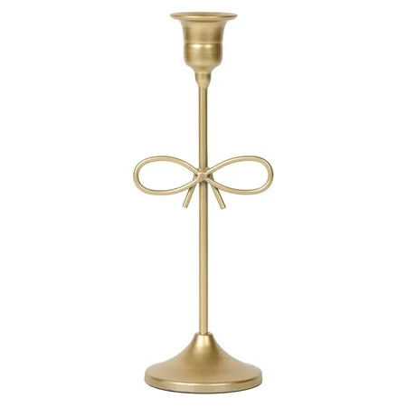 Home Decor Collection Sterling & Noble Home Gold Metal 9.06" Taper Tabletop Indoor Candle Holder, with Bow Accent | Walmart (US)