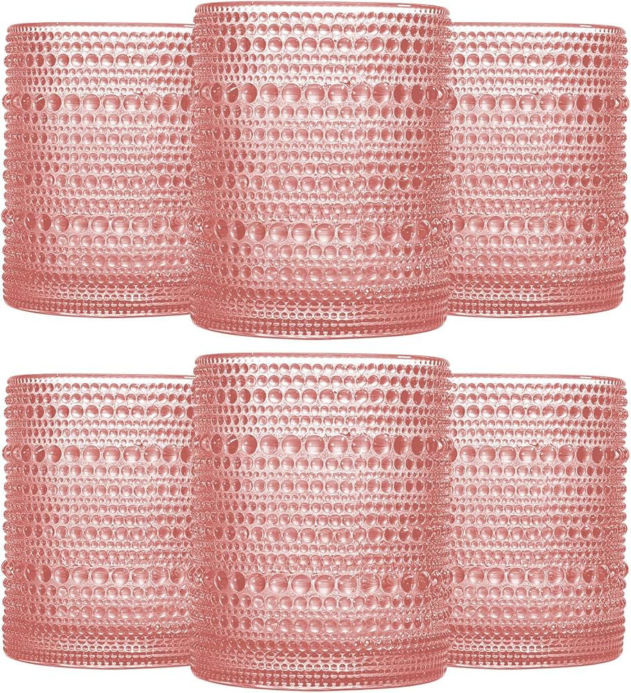 Pink Vintage Hobnail Drinking Glasses Set of 6, Embossed Water Tumbler 12oz, Kitchen & Bar Beaded... | Amazon (CA)