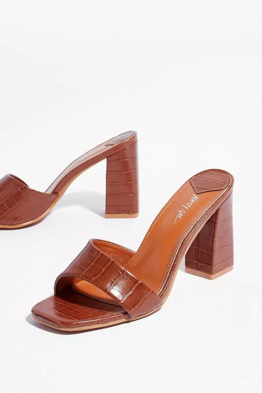 Faux Leather Croc Asymmetric Heeled Mules | Nasty Gal (US)