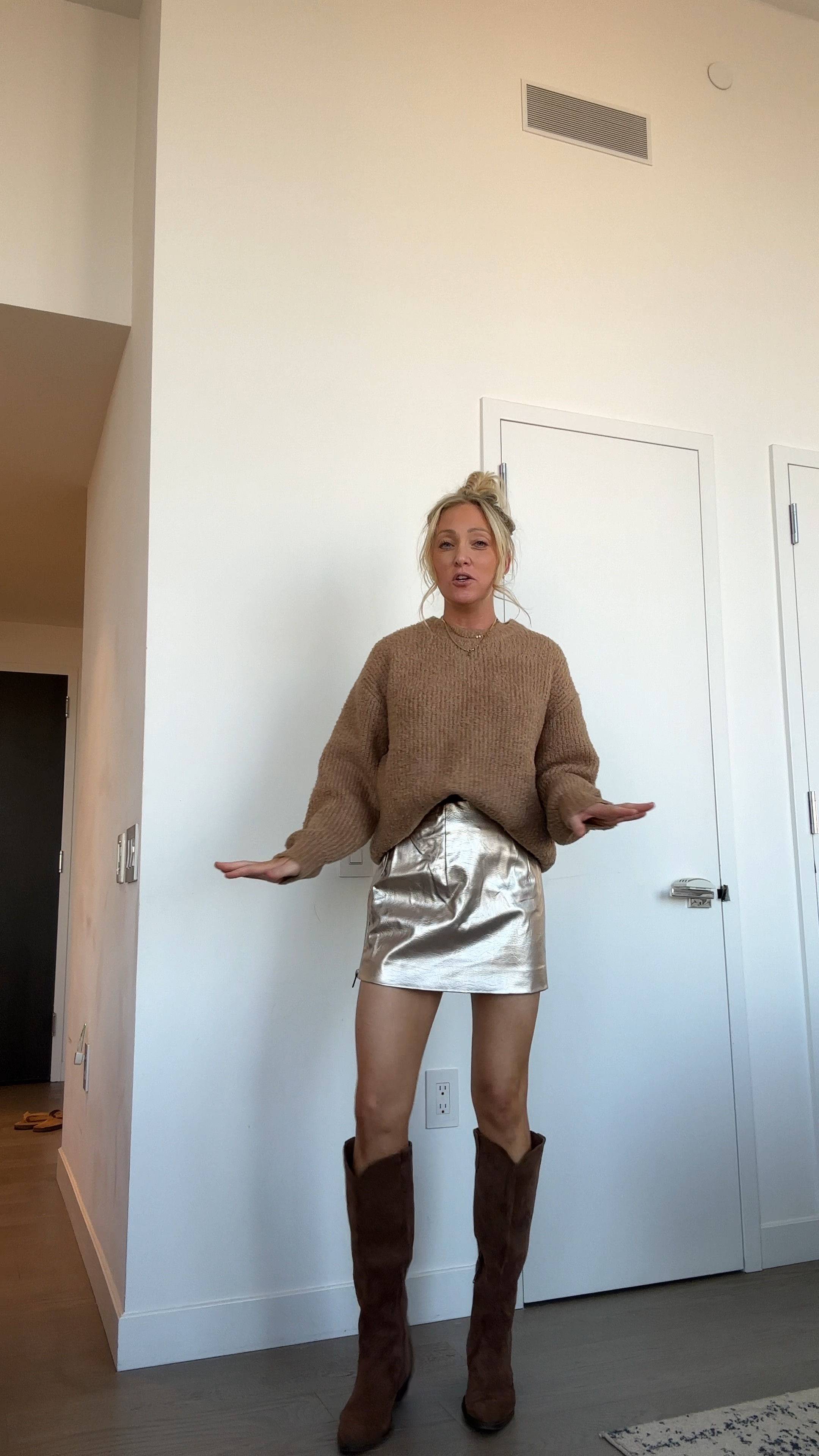 $28 metallic skirt for fall and holidays!!! So cute and fits tts! 
This is the softest sweater I own and only $36!! Also comes in red! I sized up one but it is long and oversized 
My $59 boots are a BEST SELLER! Run, they’re tts! 

#LTKFindsUnder50 #LTKSeasonal #LTKStyleTip