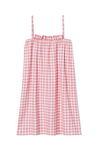 Pima Ruffle Nightgown in Tulip Gingham | LAKE Pajamas