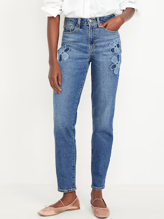High-Waisted OG Straight Floral Applique Ankle Jeans | Old Navy (US)