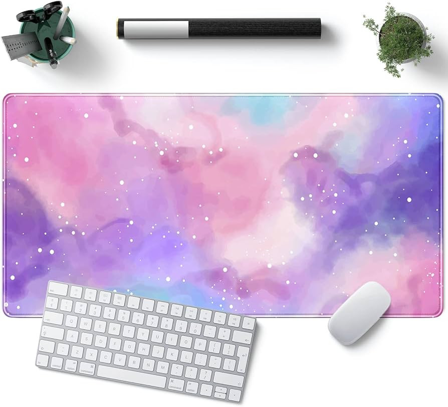 Desk Pad Purple Starry Sky Cute Gaming Mouse Pad Galaxy Gamer Girl Cute Pink Desk Decor Keyboard ... | Amazon (US)