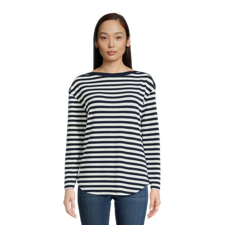 Time and Tru Women's Long Sleeve Boat Neck Top, Sizes XS-XXXL | Walmart (US)