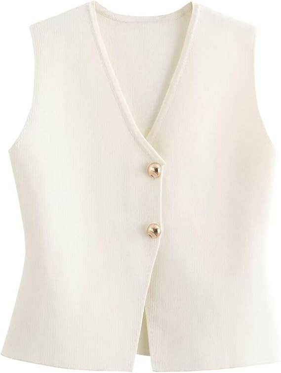 FindThy Women’s Cropped Knit Vest V Neck Button Up Solid Color Sleeveless Gilet Tank Tops | Amazon (US)