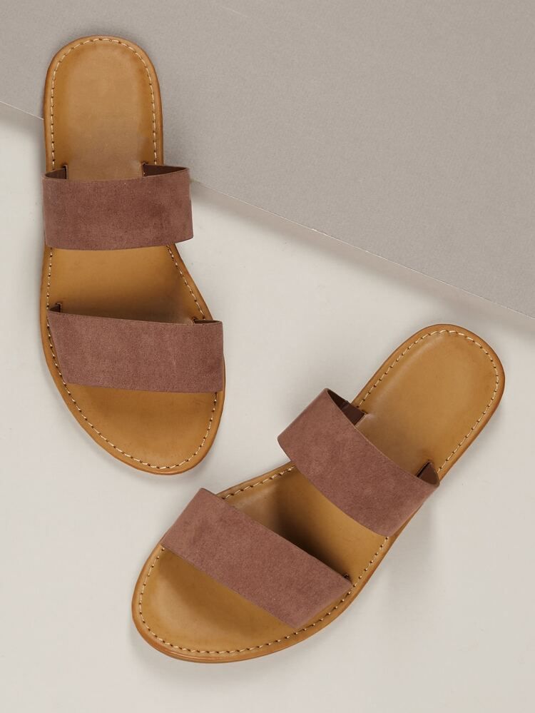 Dual Bands Open Toe Flat Slide Sandals | SHEIN
