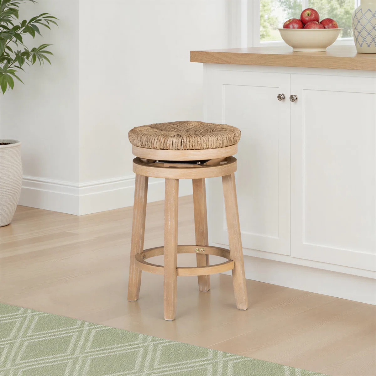 Granville Swivel Solid Wood Woven Seat Bar & Counter Stool | Wayfair North America