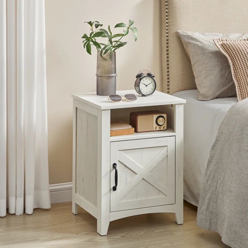 Bauman Farmhouse Nightstand, Bedside Table with a Cabinet and Open Compartment | Wayfair North America
