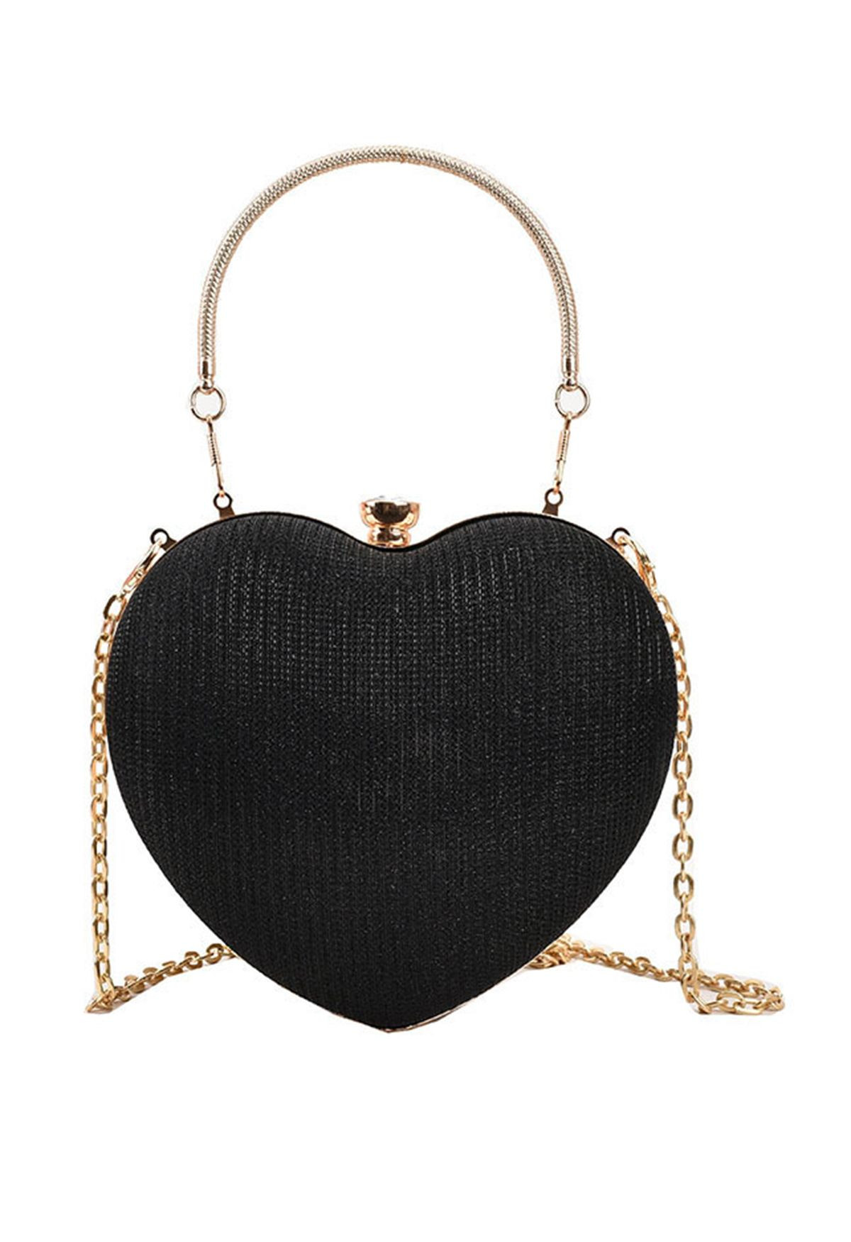 Gleaming Heart Shape Clutch Handbag in Black | Chicwish