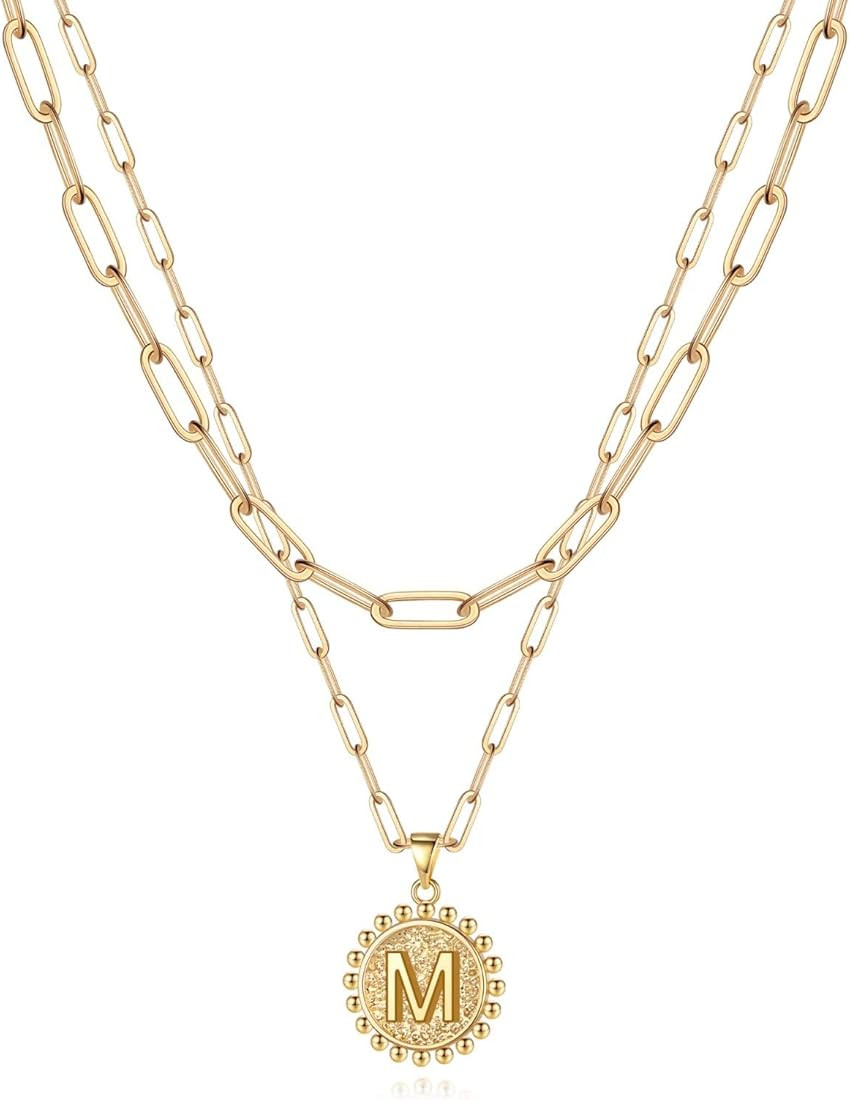Yoosteel Gold Initial Necklaces for Women Girls, 14K Gold Plated Dainty Layering Paperclip Link Chai | Amazon (US)