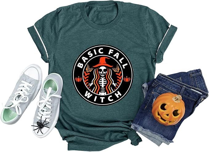 Halloween Graphic Basic Witch Shirts for Women Funny Hocus Pocus Casual Tee Tops | Amazon (US)