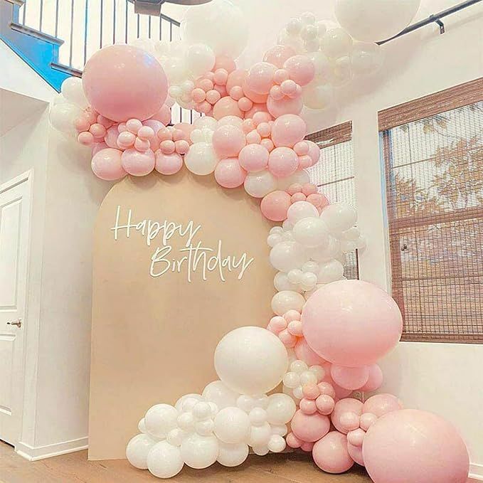 Macaron Pink White Balloon Arch Kit-135Pcs White Balloon Pink Balloon for Wedding,Gender Reveal,B... | Amazon (US)