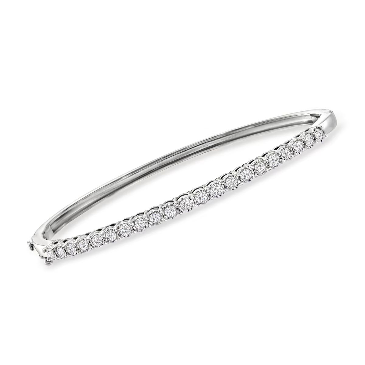 1.00 ct. t.w. Diamond Bangle Bracelet in Sterling Silver. 7" | Ross-Simons