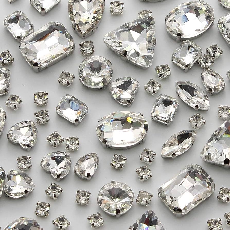 TANOSII Sew on Rhinestones 100 PCS Mixed Shapes Glass Rhinestones Sew on Crystal Gems Mental Flat... | Amazon (US)