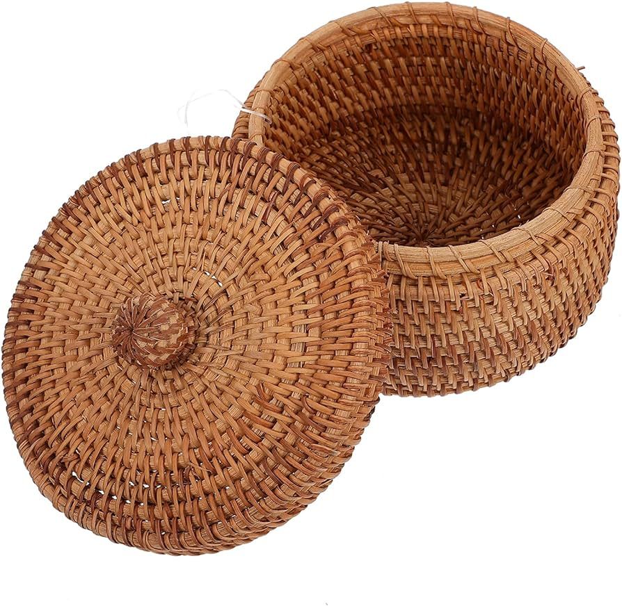 Mini Rattan Storage Basket Straw Hand Woven Storage Baskets with Lids Small Round Seagrass Box De... | Amazon (US)