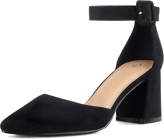 mysoft Women's Pointed Toe Low Chunky Heels Closed Toe Ankle Strap Dress Pump Shoes - Available i... | Amazon (US)
