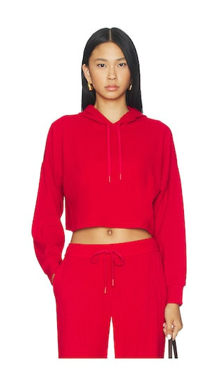 Breathe Easy Ribbed Cropped Hoodie in Holly Red | Revolve Clothing (Global)