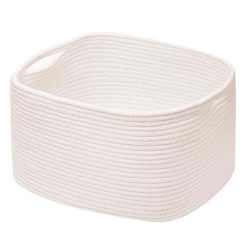 AUSSIY 1 Pack Rope Baskets for Storage Basket, Cotton Rope Woven Basket with Handles. Blanket Basket for Storing Clothes, Toys, Books, Shelves etc, 15''L x 10''W x 9.5''H, Off White | Amazon (US)