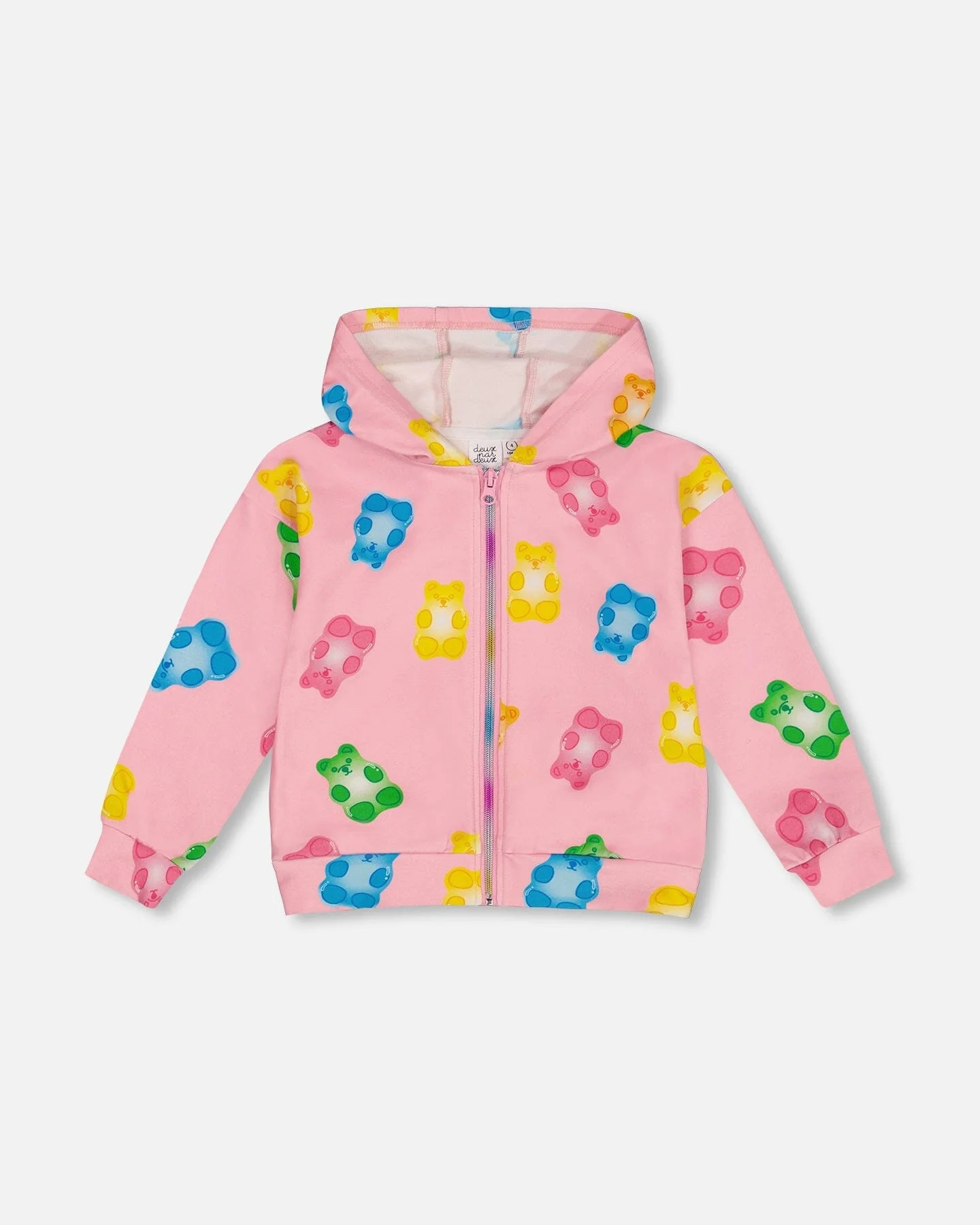 Printed French Terry Hoodie Cardigan Pink Multicolored Gummies - Deux par Deux | Deux par Deux Childrens Designer Clothing