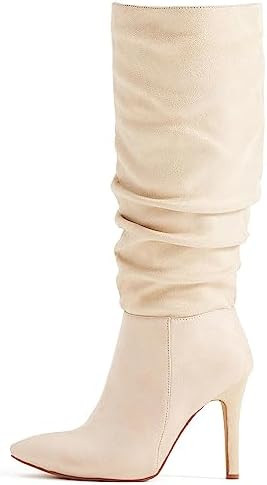 katliu Women Suede Knee High Boots Pointed Toe Stiletto Boot Slouchy Zipper High Heel Boots | Amazon (US)