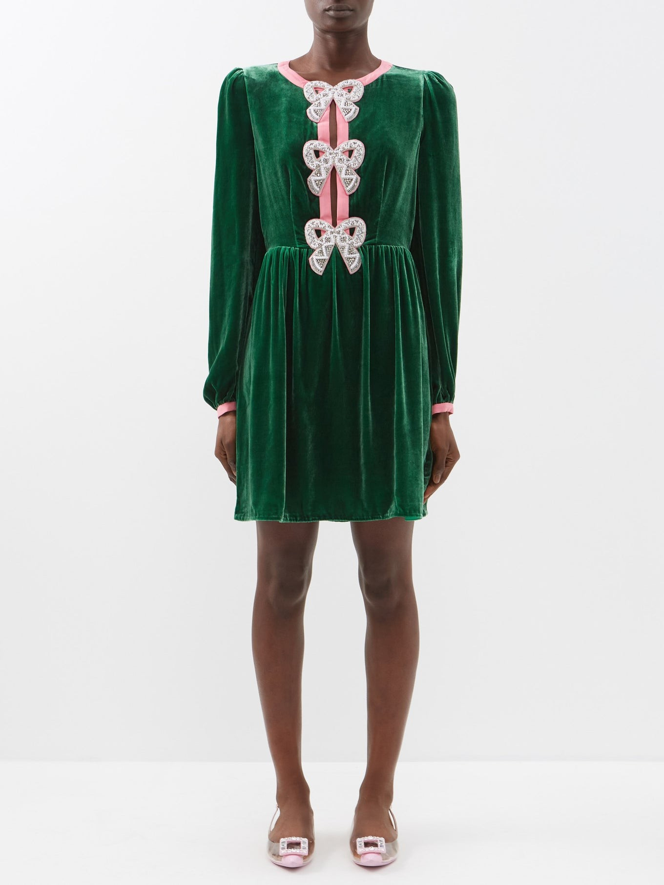 Camille crystal-bow velvet mini dress | Saloni | Matches (US)