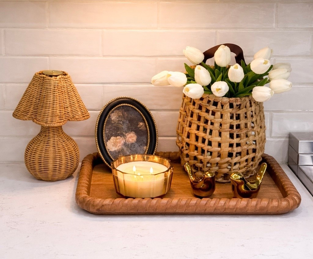 This new rattan touch lamp is my favorite find! It’s brand new and not in stores yet. I’m loving this hanging basket from Walmart. I chose not to hang it. It has a nice wide base so you can style it on the counter or hang it on a wall or door. The tulips and birds tie it all together for Spring.  💐🤍

#LTKHome #LTKSeasonal