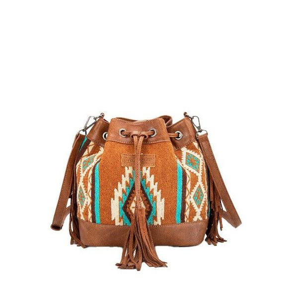 Montana West Wrangler Aztec Knitted Bucket Crossbody Brown | Scheels Sports