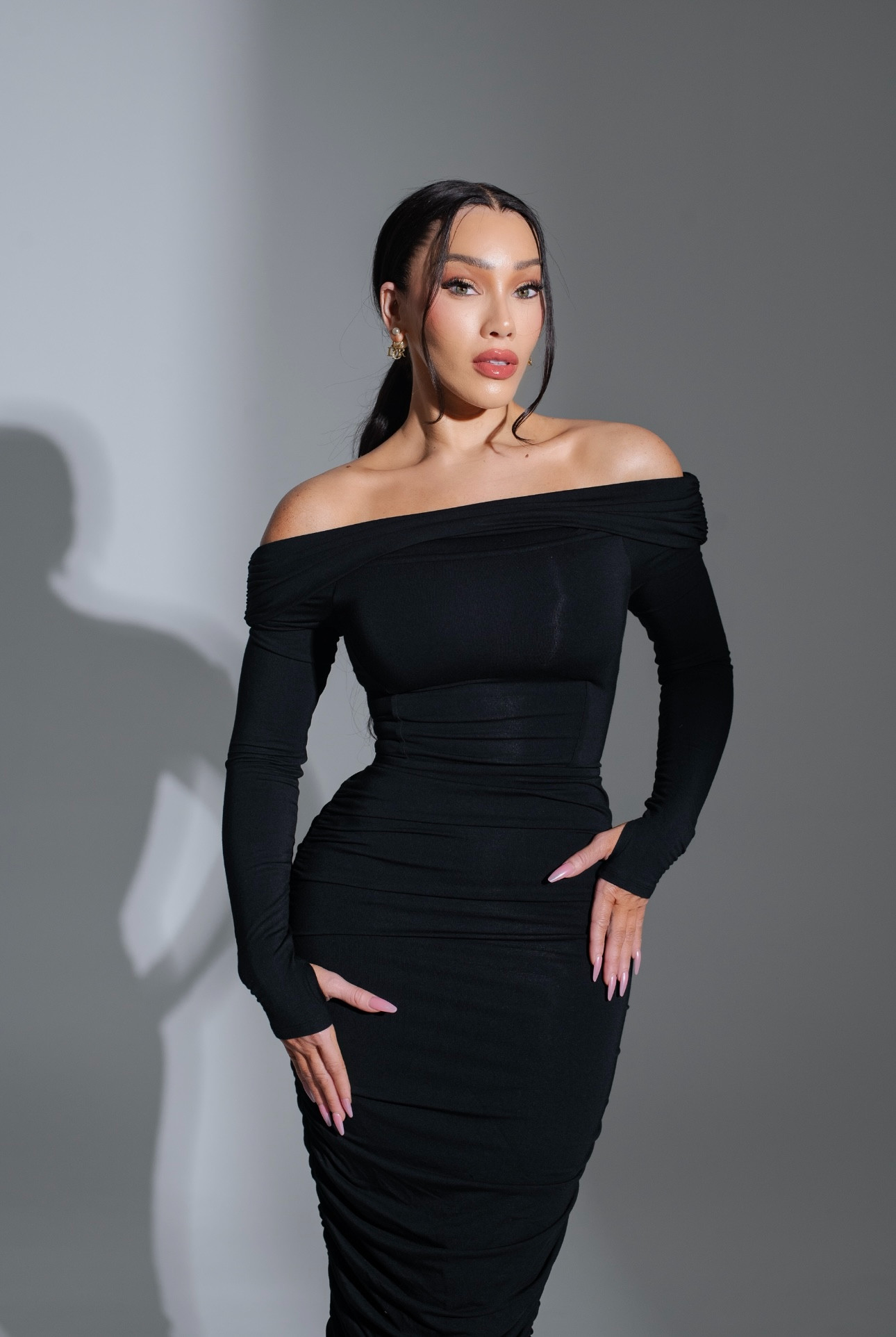 Black bodycon, long-sleeved dress. A sexy, modest dress perfect for date night, photoshoot, or feeling like a boss babe. 

 #LTKStyleTip #LTKWorkwear #LTKWedding