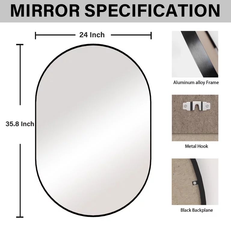 CISTEROMAN Oval Bathroom Mirror Capsule Wall Vanity Mirror, 20"x30" Wall Mounted Mirror, Large Mo... | Walmart (US)
