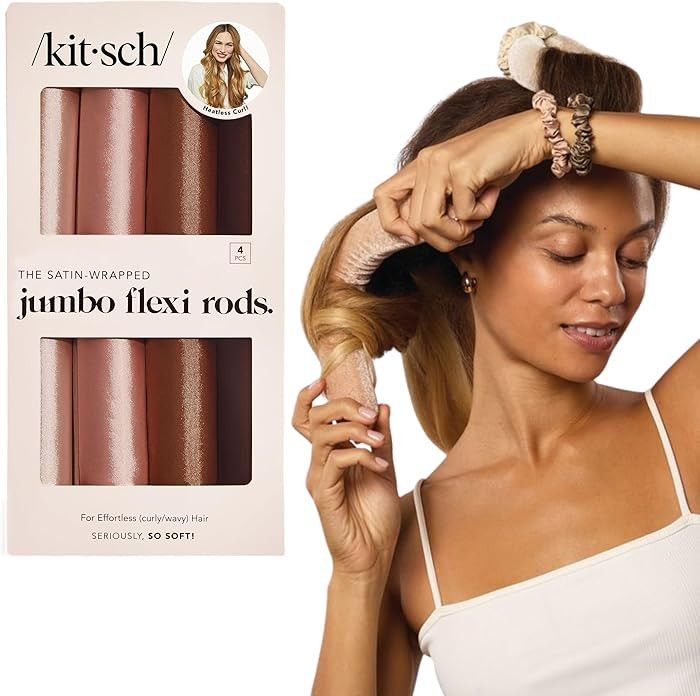 Kitsch Satin Hair Curlers, Heatless Curling Rod - Jumbo Flexi Rod, Heatless Hair Curler - Hair Cu... | Amazon (US)